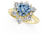 Yellow gold Fancy Blue Heart  Diamond Cluster Halo Ring with Solitaire Band and Four-Prong Setting_21