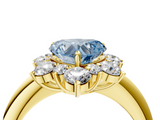 Yellow gold Fancy Blue Heart  Diamond Cluster Halo Ring with Solitaire Band and Four-Prong Setting_24
