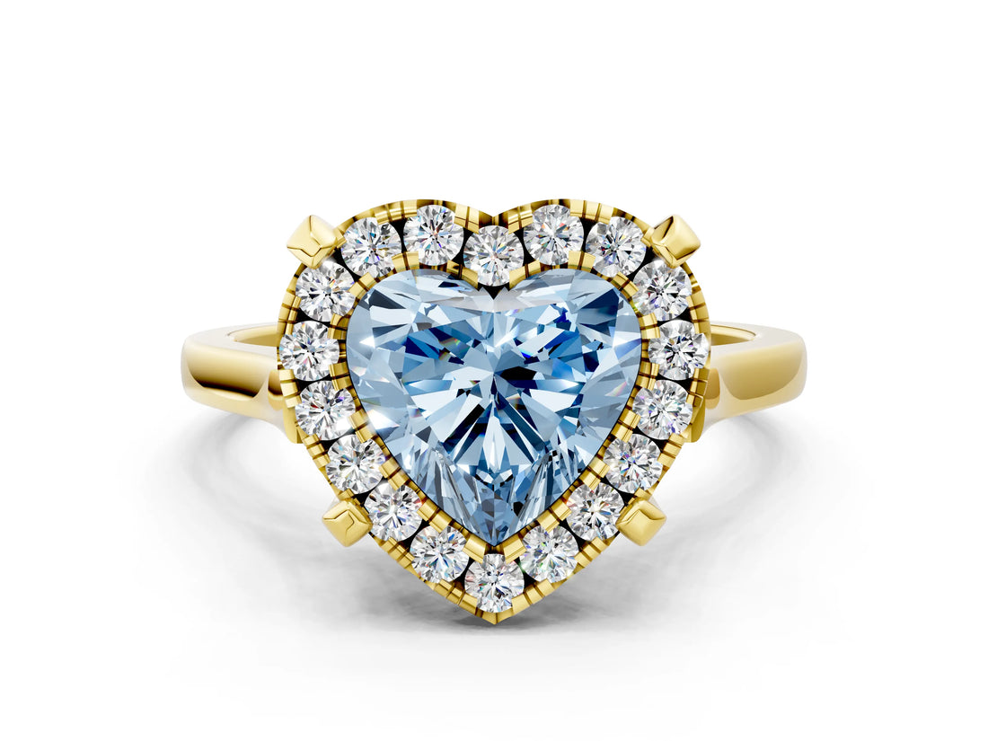 Yellow gold Fancy Blue Heart  Diamond Cluster Halo Solitaire with Four-Prong Setting_94