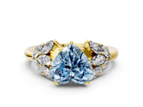 Yellow gold Fancy Blue Heart  Diamond Cluster Leaf Design Ring with Prong Setting_68