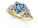 Yellow gold Fancy Blue Heart  Diamond Cluster Leaf Design Ring with Prong Setting_69