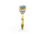 Yellow gold Fancy Blue Heart  Diamond Cluster Leaf Design Ring with Prong Setting_70