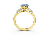 Yellow gold Fancy Blue Heart  Diamond Cluster Leaf Design Ring with Prong Setting_71
