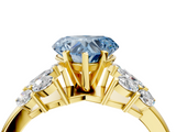 Yellow gold Fancy Blue Heart  Diamond Cluster Leaf Design Ring with Prong Setting_72
