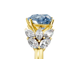 Yellow gold Fancy Blue Heart  Diamond Cluster Leaf Design Ring with Prong Setting_73