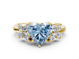 Yellow gold Fancy Blue Heart  Diamond Floral Cluster Ring with Solitaire Band and Prong Setting_48