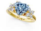 Yellow gold Fancy Blue Heart  Diamond Floral Cluster Ring with Solitaire Band and Prong Setting_49
