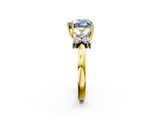 Yellow gold Fancy Blue Heart  Diamond Floral Cluster Ring with Solitaire Band and Prong Setting_50