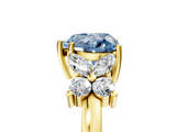 Yellow gold Fancy Blue Heart  Diamond Floral Cluster Ring with Solitaire Band and Prong Setting_53