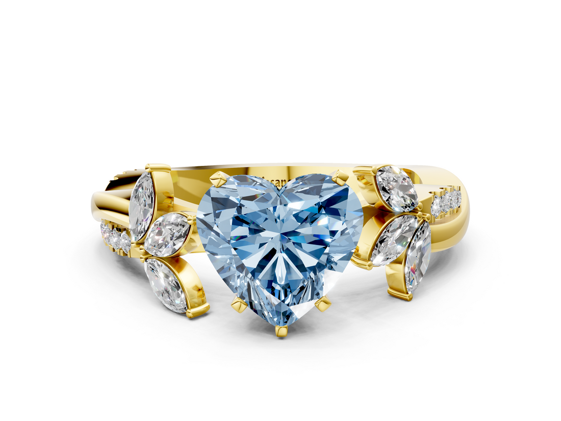 Yellow gold Fancy Blue Heart  Diamond Floral Vine Solitaire Engagement Ring_3