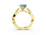 Yellow gold Fancy Blue Heart  Diamond Floral Vine Solitaire Engagement Ring_6