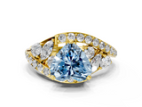 Yellow gold Fancy Blue Heart  Diamond Halo Ring with Marquise and Pavé Band in Prong Setting_51