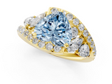 Yellow gold Fancy Blue Heart  Diamond Halo Ring with Marquise and Pavé Band in Prong Setting_52