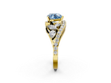 Yellow gold Fancy Blue Heart  Diamond Halo Ring with Marquise and Pavé Band in Prong Setting_53