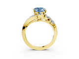 Yellow gold Fancy Blue Heart  Diamond Halo Ring with Marquise and Pavé Band in Prong Setting_54