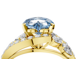 Yellow gold Fancy Blue Heart  Diamond Halo Ring with Marquise and Pavé Band in Prong Setting_55