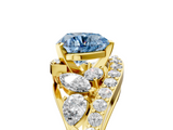 Yellow gold Fancy Blue Heart  Diamond Halo Ring with Marquise and Pavé Band in Prong Setting_56