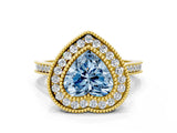 Yellow gold Fancy Blue Heart  Diamond Halo Ring with Milgrain Frame and Pavé Band_60