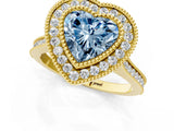 Yellow gold Fancy Blue Heart  Diamond Halo Ring with Milgrain Frame and Pavé Band_61