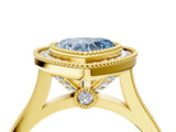 Yellow gold Fancy Blue Heart  Diamond Halo Ring with Milgrain Frame and Pavé Band_64