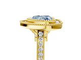 Yellow gold Fancy Blue Heart  Diamond Halo Ring with Milgrain Frame and Pavé Band_65