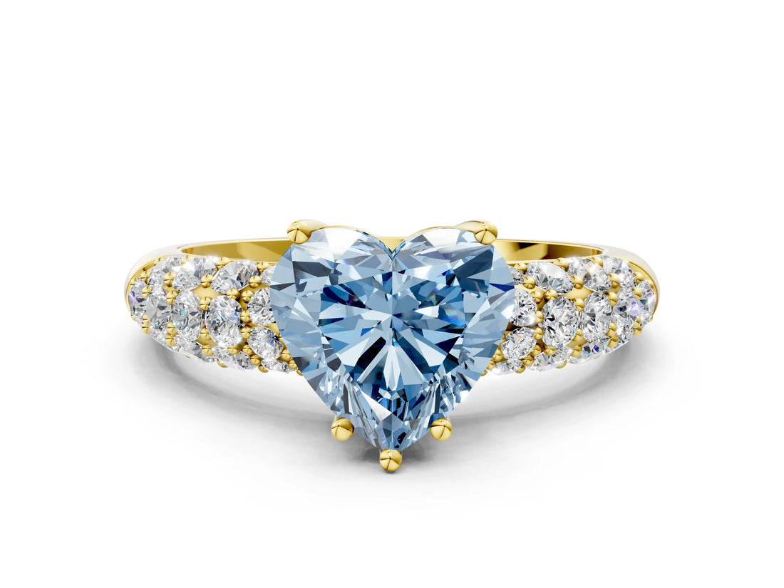 Yellow gold Fancy Blue Heart  Diamond Pavé Band Solitaire Ring with Four-Prong Setting_49
