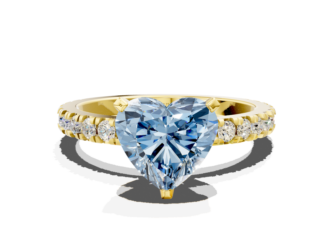 Yellow gold Fancy Blue Heart  Diamond Pavé Band Solitaire with Four-Prong Setting_208