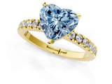 Yellow gold Fancy Blue Heart  Diamond Pavé Band Solitaire with Four-Prong Setting_211