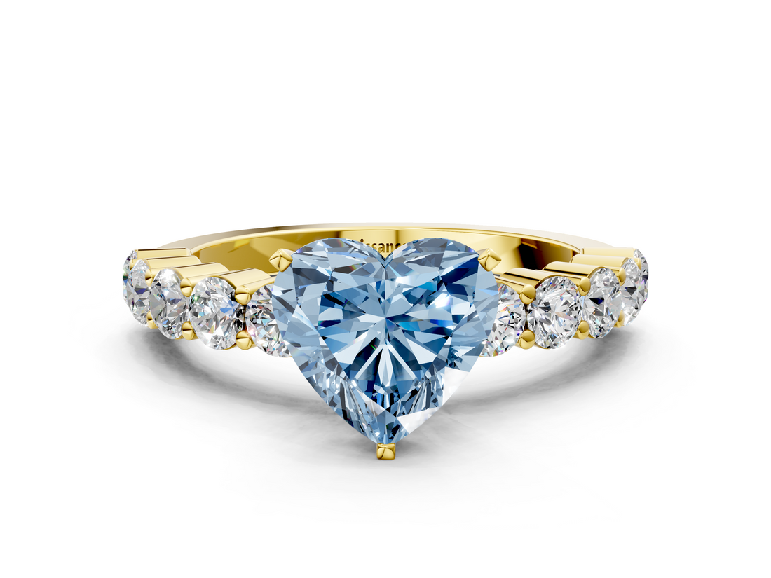 Yellow gold Fancy Blue Heart  Diamond Pavé Band Solitaire with Four-Prong Setting_3