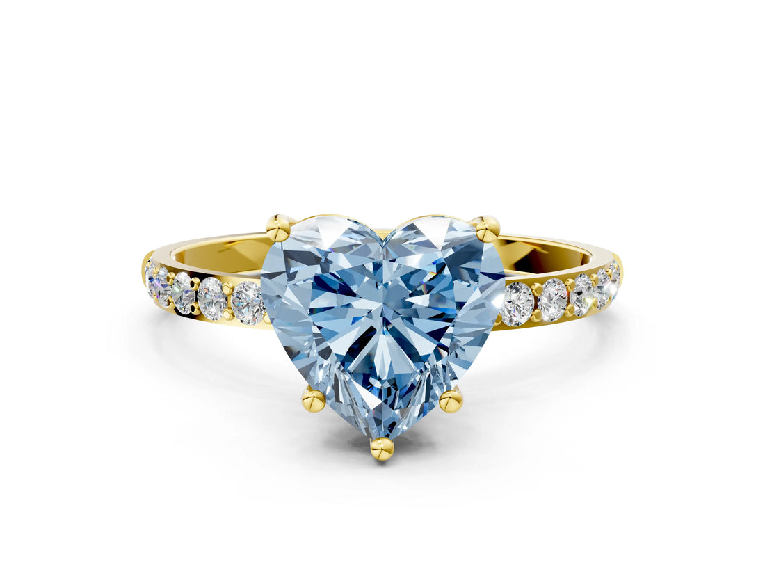 Yellow gold Fancy Blue Heart  Diamond Pavé Band with Six-Prong Setting_31