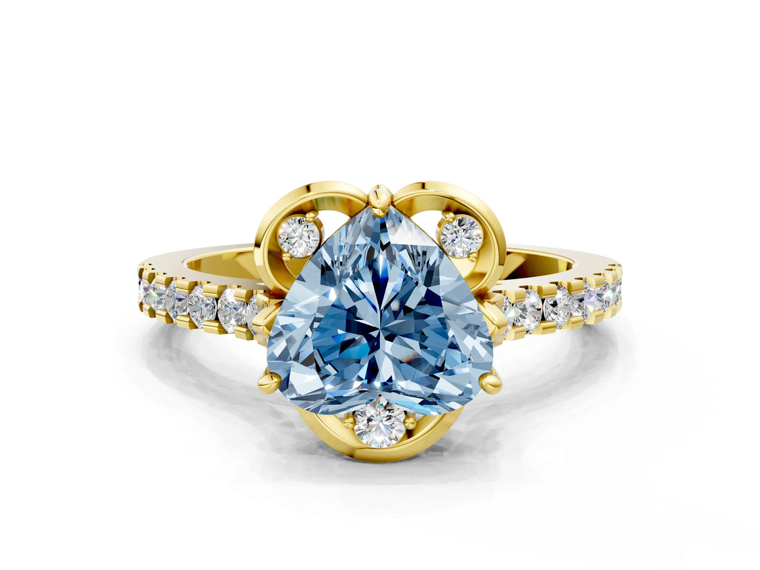 Yellow gold Fancy Blue Heart  Diamond Pave Band with Floral Prong Setting_27