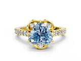 Yellow gold Fancy Blue Heart  Diamond Pave Band with Floral Prong Setting_27