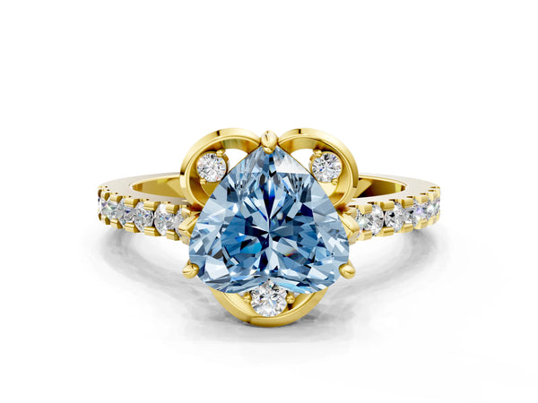 Yellow Gold Heart-Shaped Floral Petal Pave Engagement Ring Setting for Fancy Blue Center