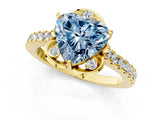 Yellow gold Fancy Blue Heart  Diamond Pave Band with Floral Prong Setting_28