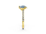 Yellow gold Fancy Blue Heart  Diamond Pave Band with Floral Prong Setting_29