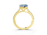 Yellow gold Fancy Blue Heart  Diamond Pave Band with Floral Prong Setting_30