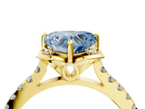 Yellow gold Fancy Blue Heart  Diamond Pave Band with Floral Prong Setting_31