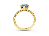 Yellow gold Fancy Blue Heart  Diamond Prong Set Engagement Ring with Pave Band_203