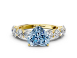 Yellow gold Fancy Blue Heart  Diamond Prong Setting with Side Stones on a Pave Band_135