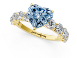 Yellow gold Fancy Blue Heart  Diamond Prong Setting with Side Stones on a Pave Band_136