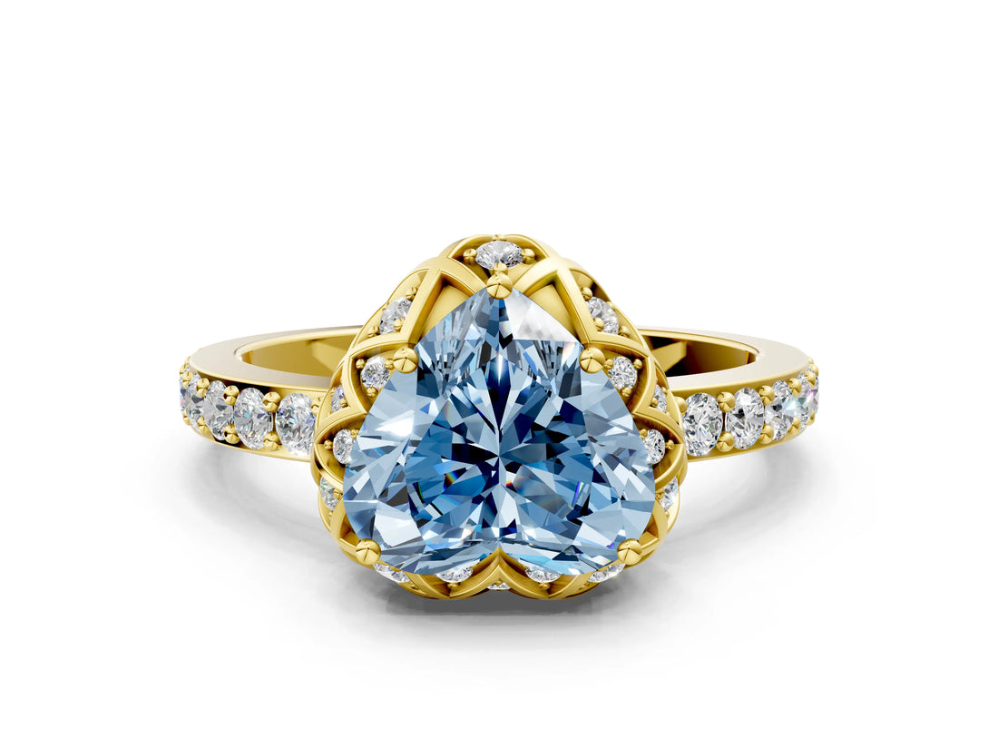 Yellow gold Fancy Blue Heart  Diamond Solitaire Ring with Shared Prong Pavé Band_66