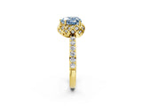Yellow gold Fancy Blue Heart  Diamond Solitaire Ring with Shared Prong Pavé Band_68