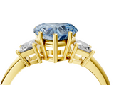 Yellow gold Fancy Blue Heart  Diamond Three-Stone Ring with Trapezoid Side Stones and Prong Setting_21