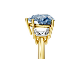 Yellow gold Fancy Blue Heart  Diamond Three-Stone Ring with Trapezoid Side Stones and Prong Setting_22