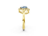 Yellow gold Fancy Blue Heart  Halo Cluster Diamond Engagement Ring with Solitaire Band and Prong Setting_51