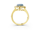 Yellow gold Fancy Blue Heart  Halo Cluster Diamond Engagement Ring with Solitaire Band and Prong Setting_52