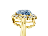 Yellow gold Fancy Blue Heart  Halo Cluster Diamond Engagement Ring with Solitaire Band and Prong Setting_54