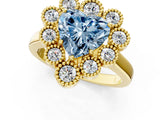 Yellow gold Fancy Blue Heart  Halo Diamond Cluster Engagement Ring with Milgrain Bezel Setting and Solitaire Band_64