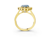 Yellow gold Fancy Blue Heart  Halo Diamond Cluster Engagement Ring with Milgrain Bezel Setting and Solitaire Band_66