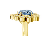 Yellow gold Fancy Blue Heart  Halo Diamond Cluster Engagement Ring with Milgrain Bezel Setting and Solitaire Band_68